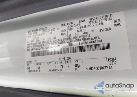 2016 Ford Transit Xl from USA, damaged, VIN 1FBAX2CM7GKB27048